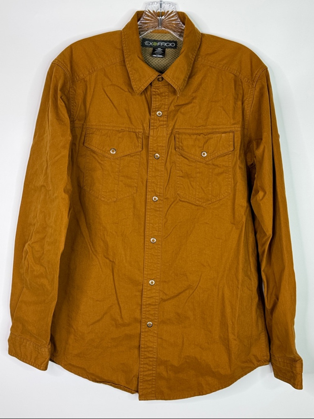 ExOfficio Burnt Orange Snap Front Long Sleeve Shirt Size Small